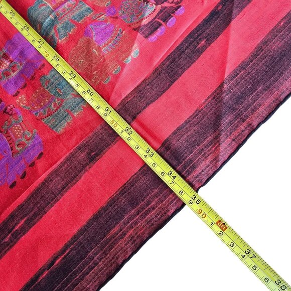 Vintage Thai Silk Elephant Scarf Vibrant Red & Black Design Taiwan - Picture 13 of 16